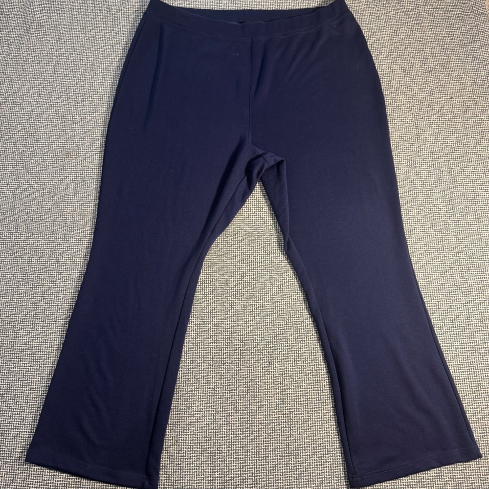 Woman Within Navy Blue Wide Leg Knit Pants Plus Size 26W Elastic Waist Casual